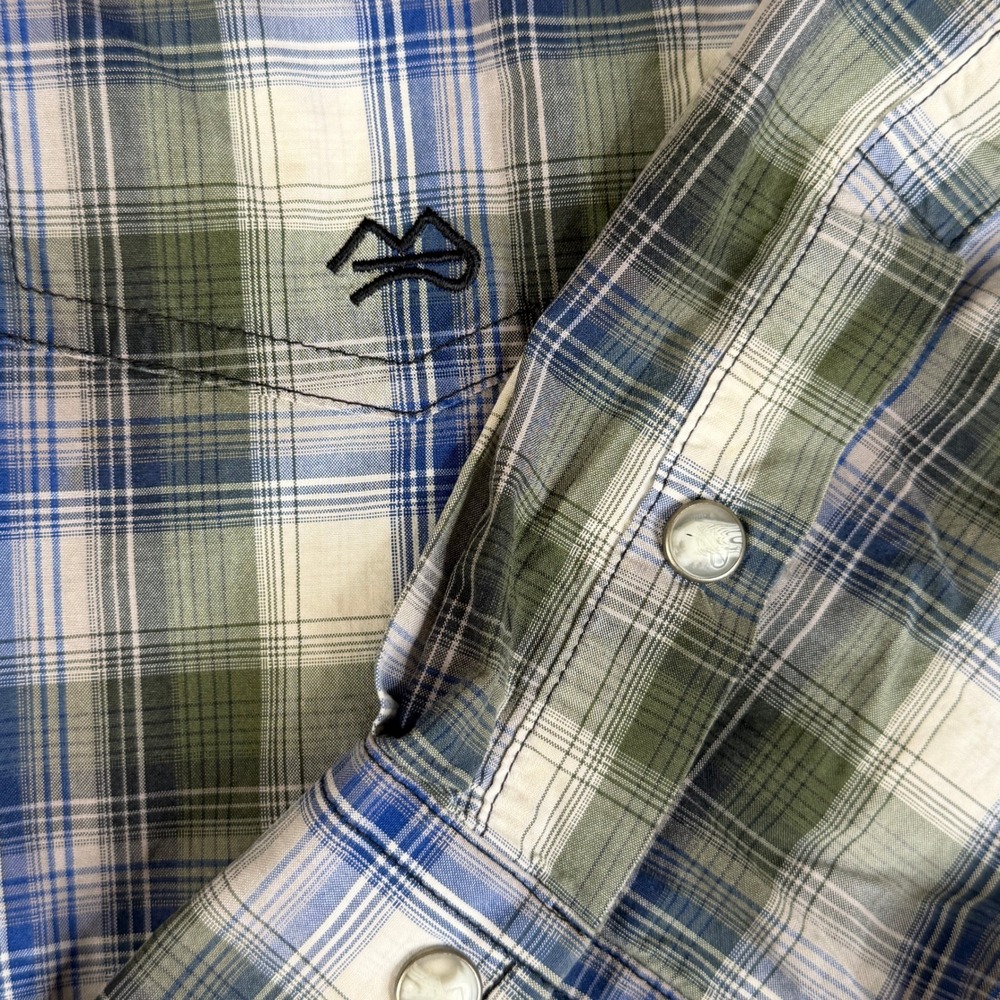 Western Pearl Snap Shirt Men XL Green Blue Plaid Long Sleeve Cotton Miller Ranch